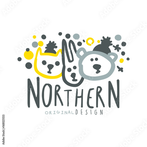 Nothern logo template original design, badge for nothern travel, sport, holiday, adventure colorful hand drawn vector Illustration with symbols of the north nature