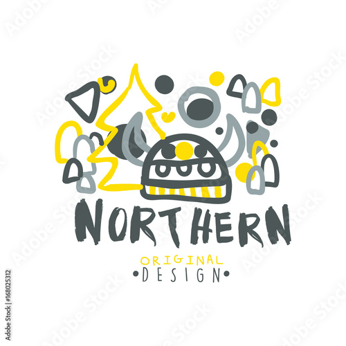 Nothern logo template original design, badge for nothern travel, sport, holiday, adventure colorful hand drawn vector Illustration