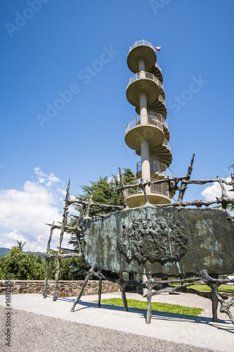 Gonjace Lookout Tower in Goriska Brda, and war memorial, Slovenia
