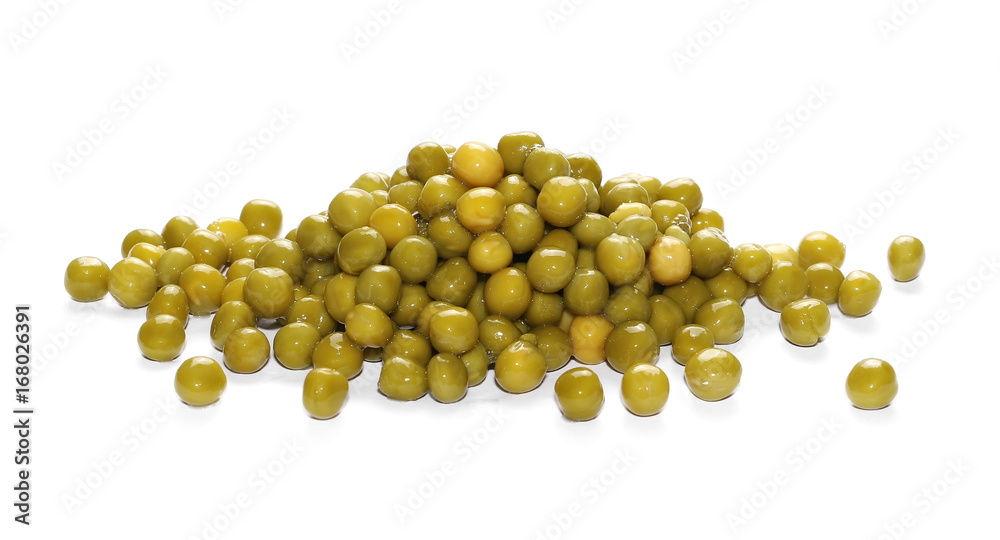 Boiled green peas isolated on white background, top view Boiled green peas isolated on white background, top view