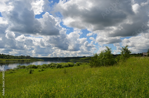 Onega river in a calm sunny day Russia