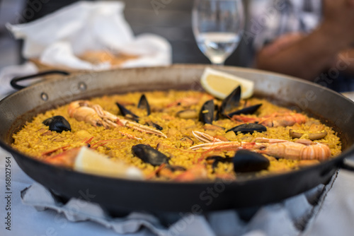 Paella recipe for two in traditional pan, recipe from Mediterranean