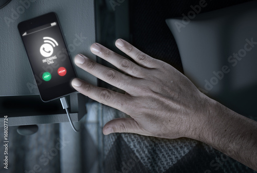 Tableau sur toile Incoming Call Cellphone Next To Bed