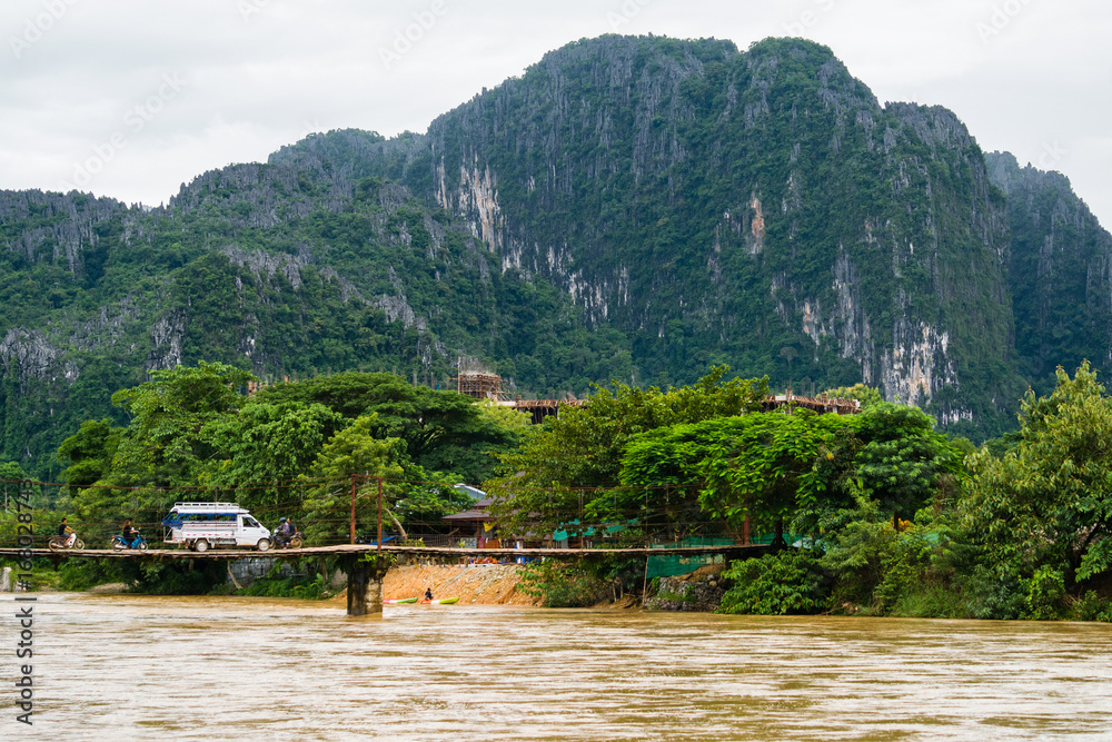 transportation in vangvieng laos cross local bridge
