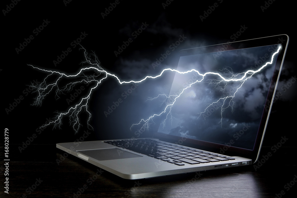 Laptop with lightning. Mixed media . Mixed media Laptop with lightning. Mixed media . Mixed media
