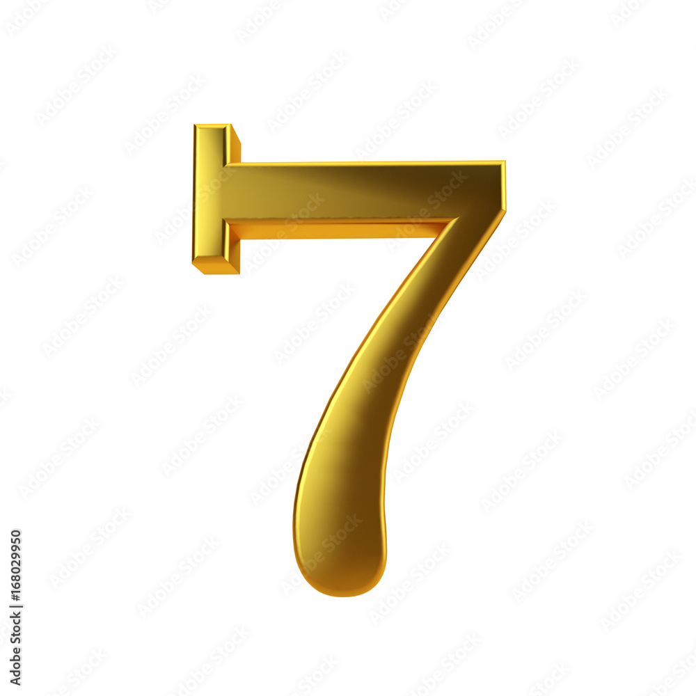 Shiny gold number 7 on a plain white background. 3D Rendering Shiny gold number 7 on a plain white background. 3D Rendering