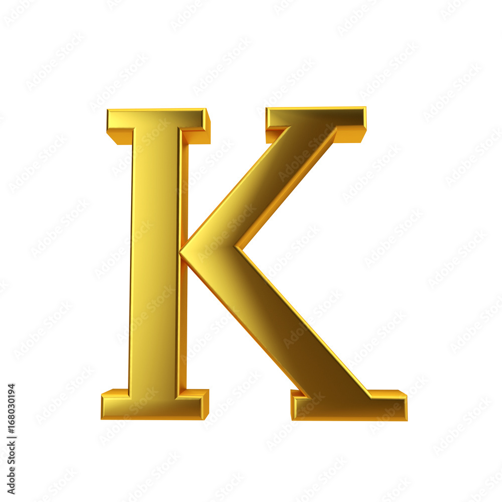 Shiny gold letter K on a plain white background. 3D Rendering Shiny gold letter K on a plain white background. 3D Rendering