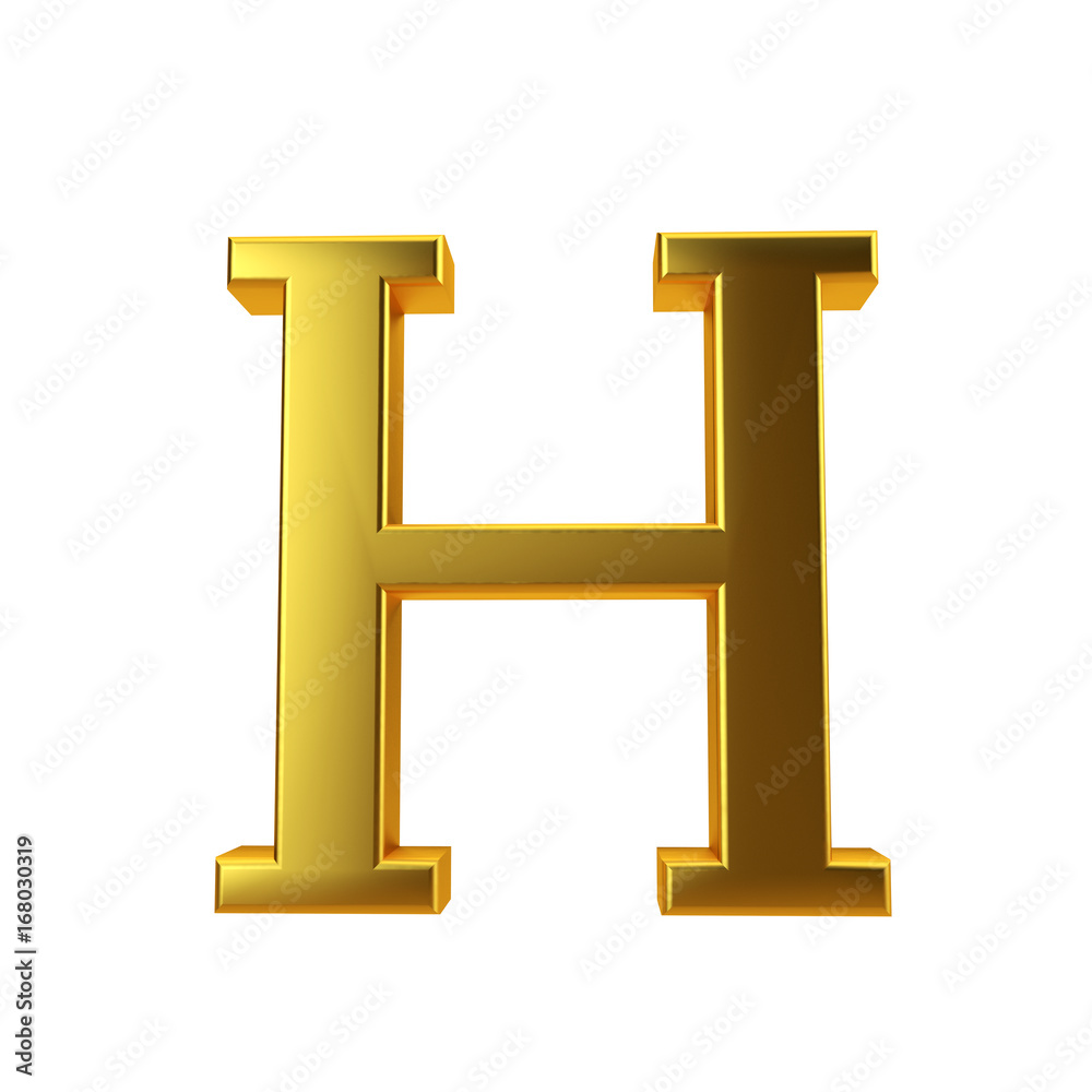 Shiny gold letter H on a plain white background. 3D Rendering Shiny gold letter H on a plain white background. 3D Rendering