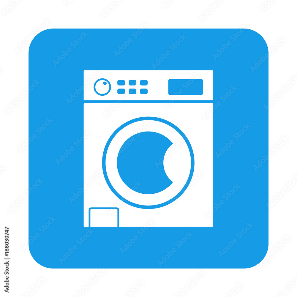 Icono plano lavadora en cuadrado azul ilustración de Stock | Adobe Stock