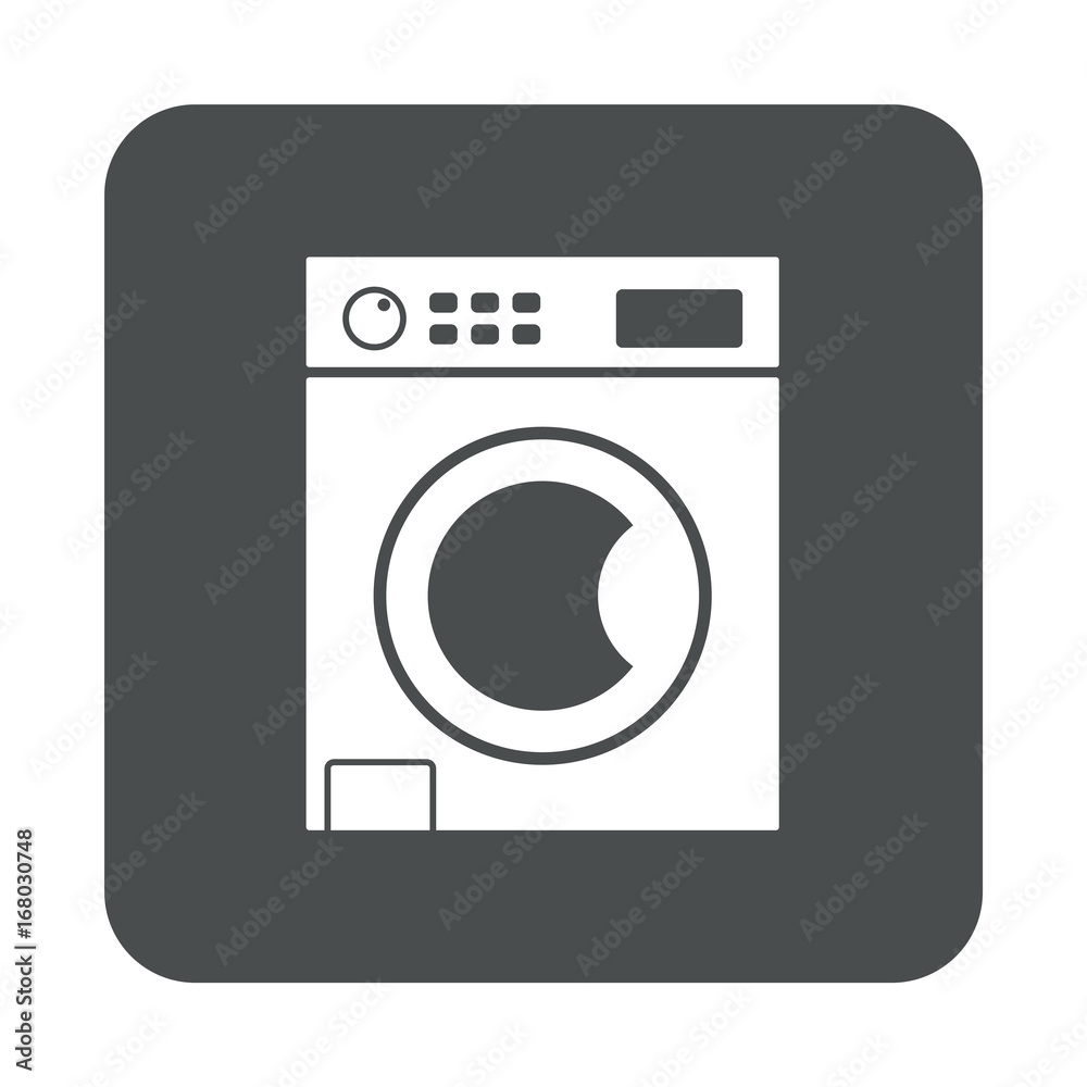 Icono plano lavadora en cuadrado gris Icono plano lavadora en cuadrado gris