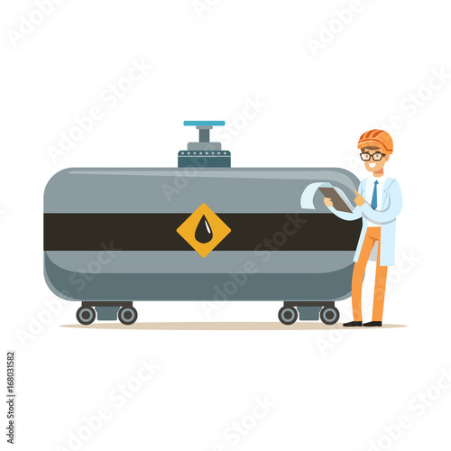 Engineer of oil industry controlling the process of oil transportation vector illustration