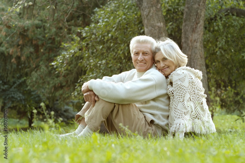 senior couple sitting on grass