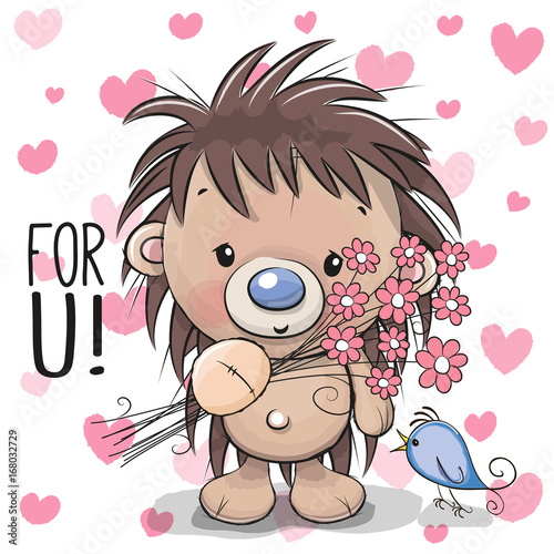 Cute Cartoon Hedgehog with a flower
