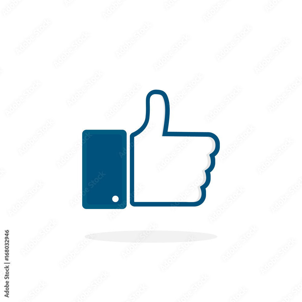 Thumb up icon with shadow in flat style Thumb up icon with shadow in flat style