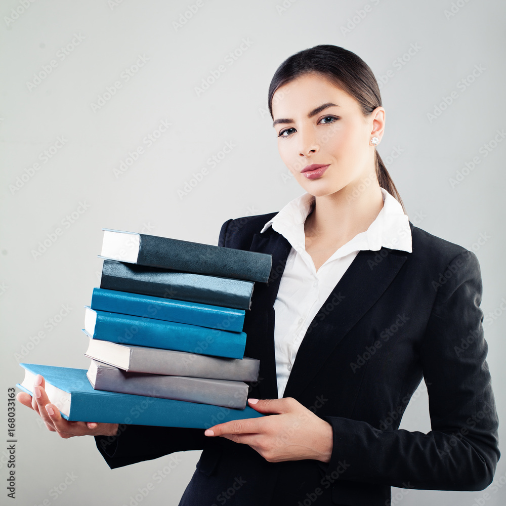 Young Cute Woman Student with Book Stack Young Cute Woman Student with Book Stack