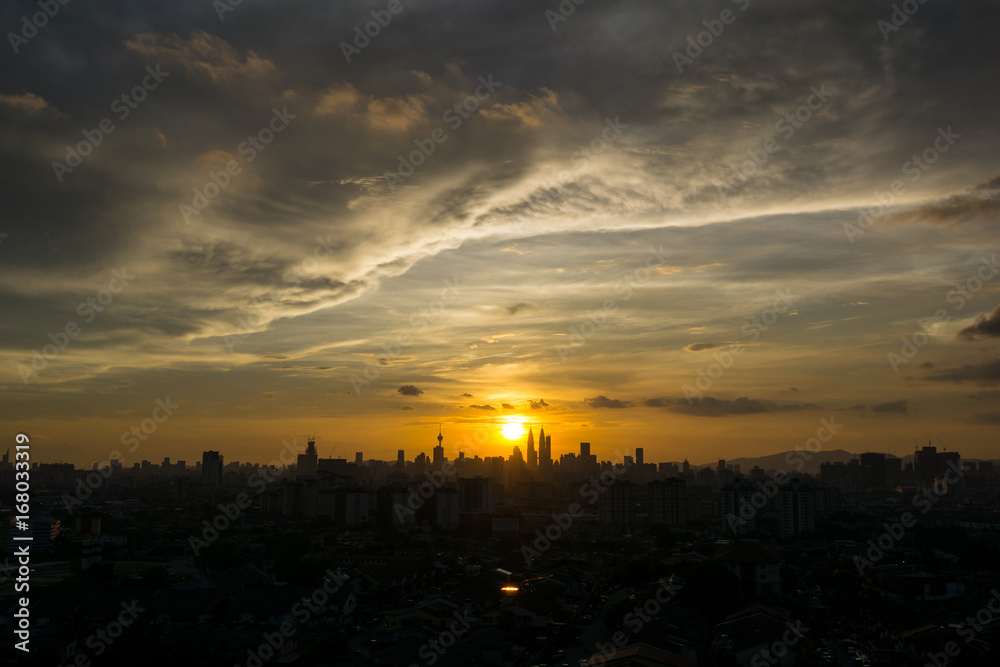 Majestic view of sunset in downtown Kuala Lumpur, Malaysia