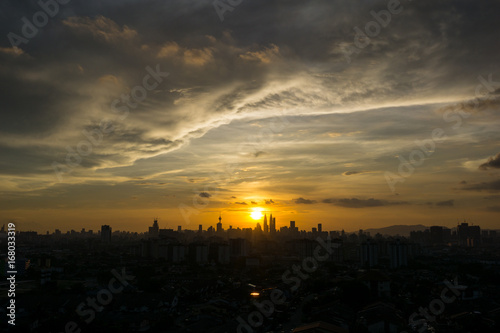 Photography Majestic view of sunset in downtown Kuala Lumpur, Malaysia