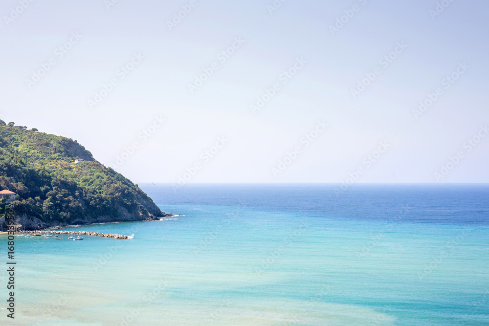 Fototapeta premium Beautiful daylight view to green mountains of Levanto, Italy. Cinque Terre beauties