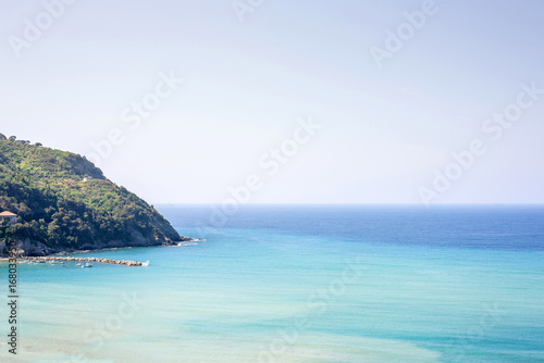 Beautiful daylight view to green mountains of Levanto  Italy. Cinque Terre beauties