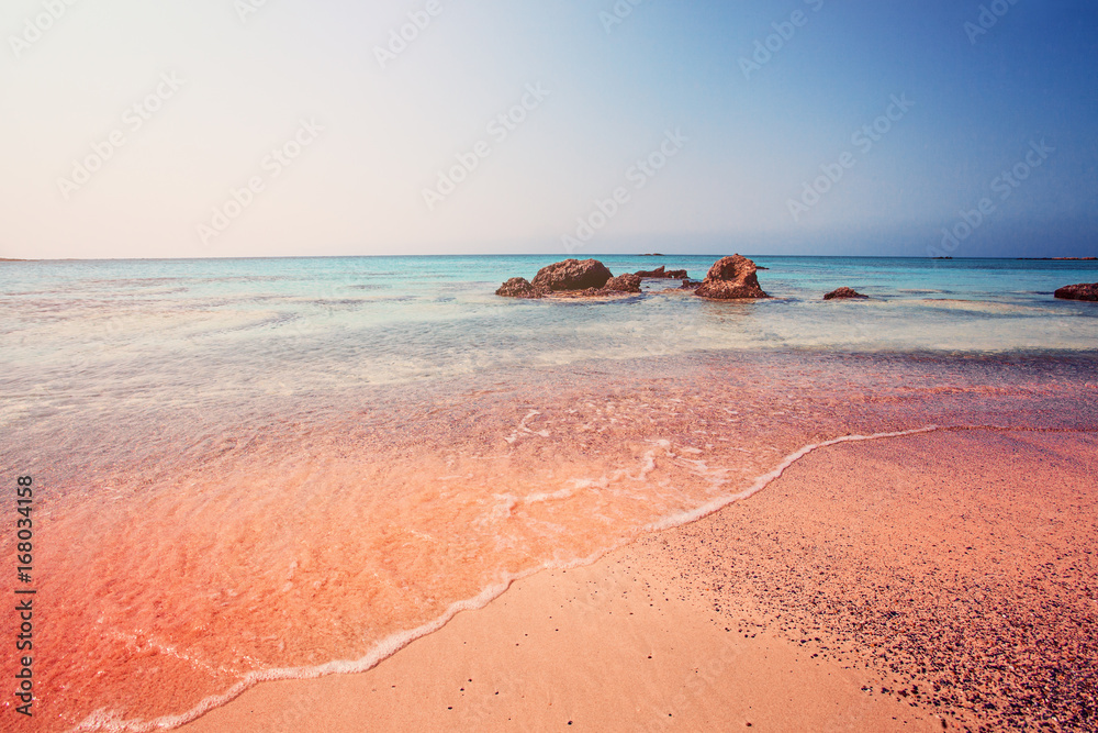 Amazing Elafonissi Beach on Crete, Greece. Pink Sand, Blue Water Amazing Elafonissi Beach on Crete, Greece. Pink Sand, Blue Water