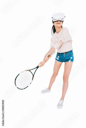 girl playing tennis in virtual reality