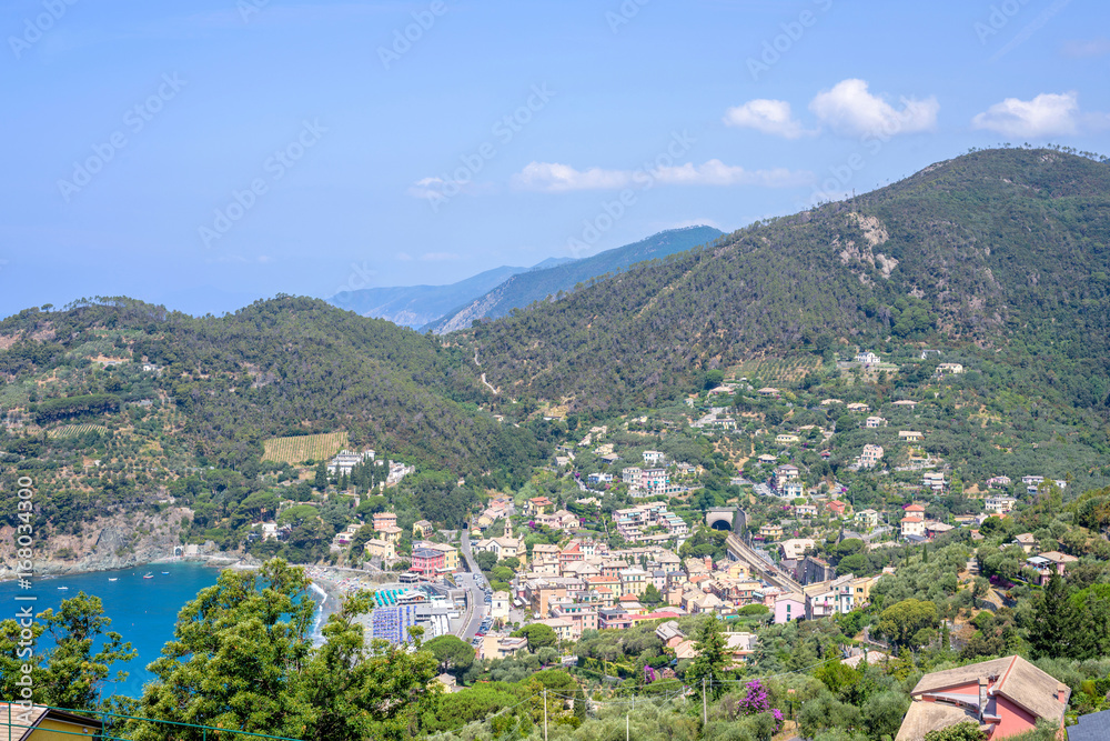 Beautiful daylight view to Bonassola, sea and mountains in Italy. Cinque Terre beauties