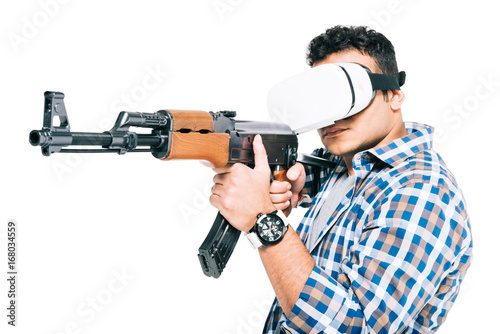 man in virtual reality headset with rifle © LIGHTFIELD STUDIOS