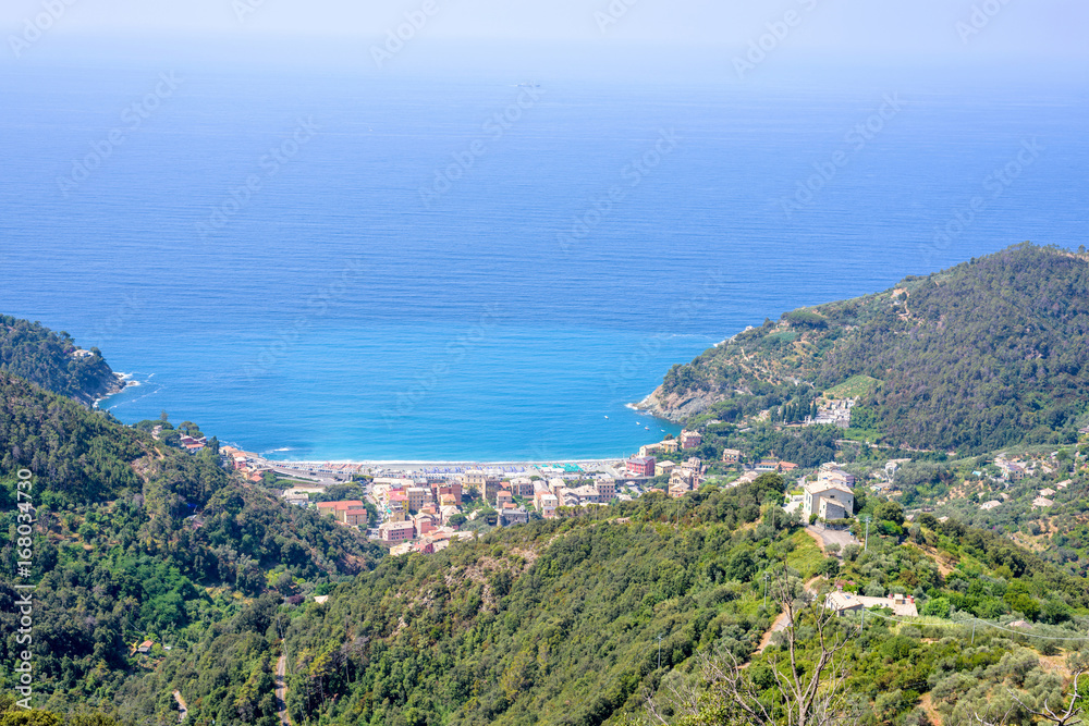 Beautiful daylight view to Bonassola village, sea and mountains in Italy. Cinque Terre beauties