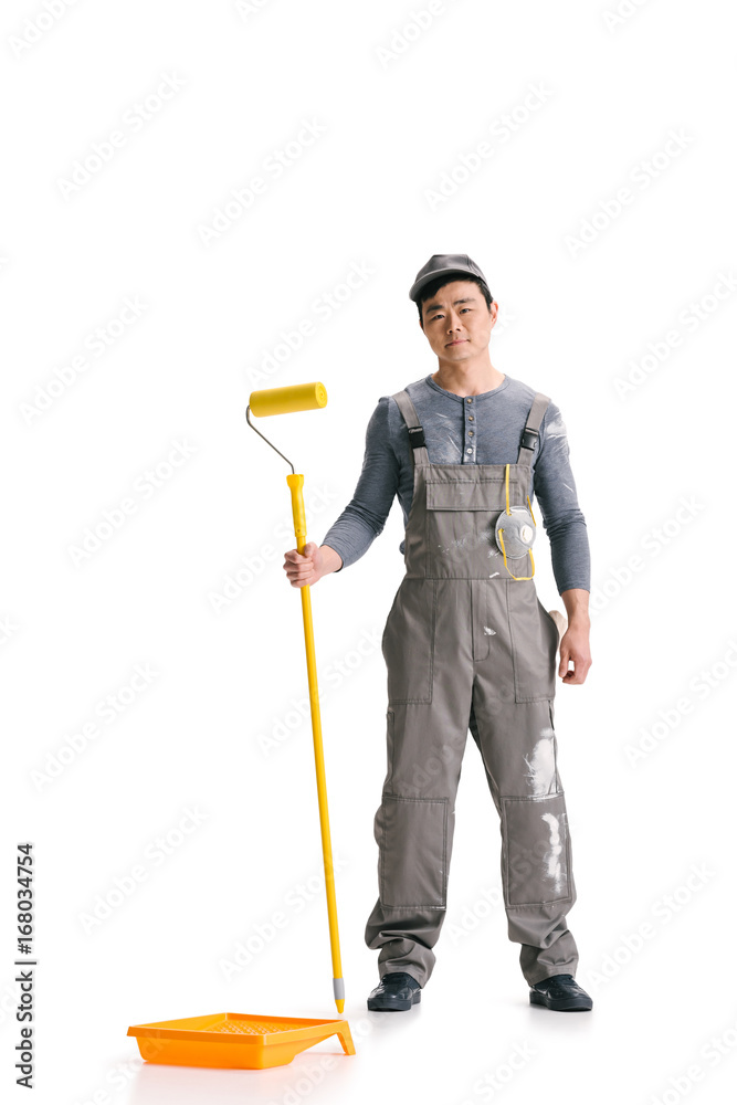 construction worker with roller brush