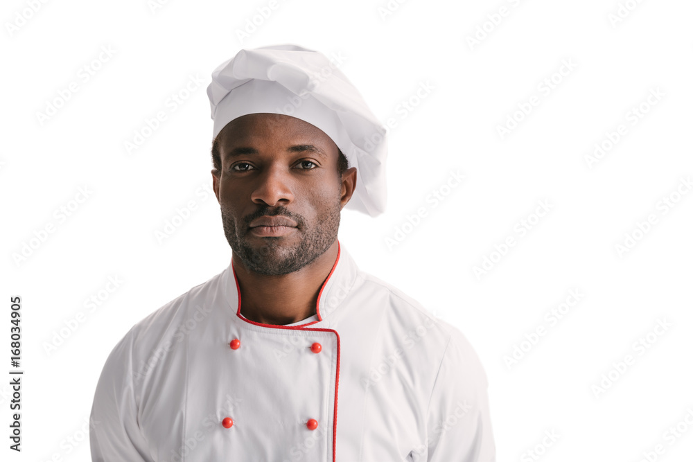pensive african-american chef