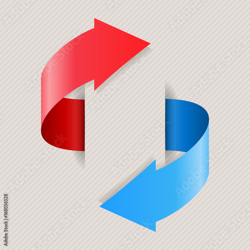 Red and blue curved arrows in circular motion