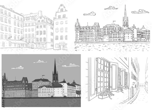 Canvas Print Stockholm. City views. Hand drawn sketch
