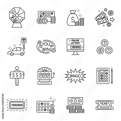Lottery and profit fortune games black icon set isolated