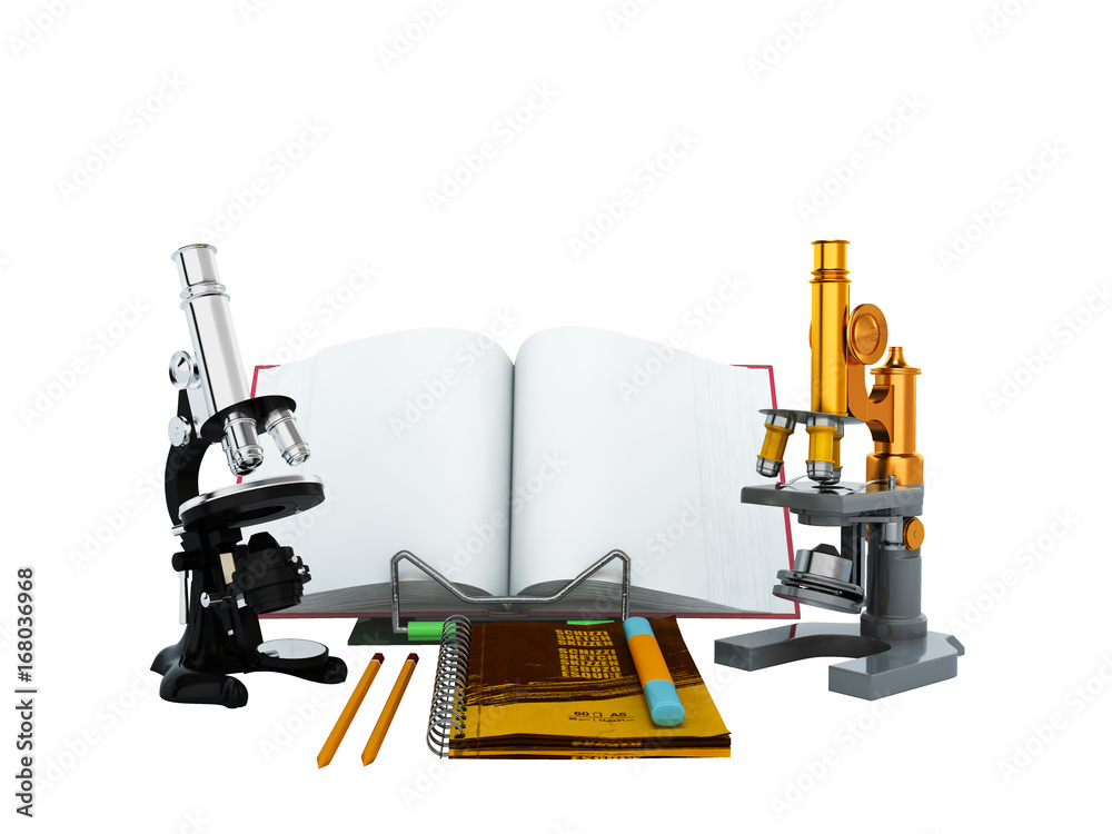 Concepts of school and education biology microscope 3D render on white background no shadow Concepts of school and education biology microscope 3D render on white background no shadow