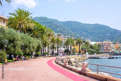 Daylight view to sidewalk near water in Rapallo, Italy © frimufilms