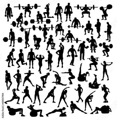 Gymnastics, gym, weight lifting and fitness, art vector silhouettes design