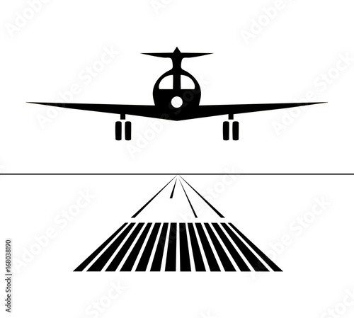 Icon plane lands on the runway isolated. vector illustration