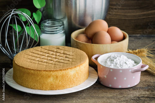 Fotografija Homemade sponge cake on white plate