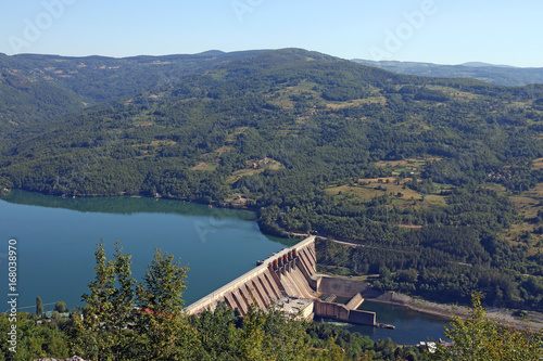 hydroelectric power plant on river landscape