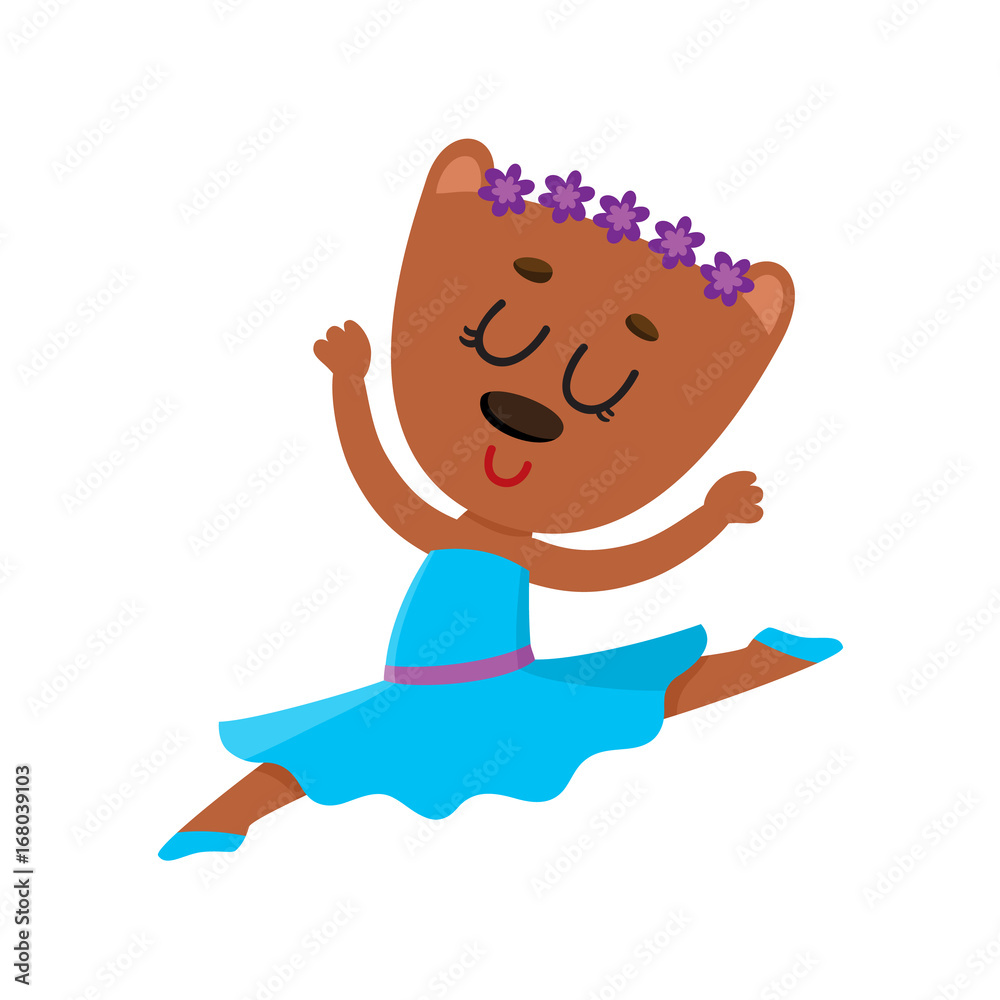 Happy cute little bear character, ballet dancer in pointed shoes and tutu  skirt, cartoon vector illustration isolated on white background. Little  bear baby animal, ballet dancer, ballerina in tutu Stock Vector |