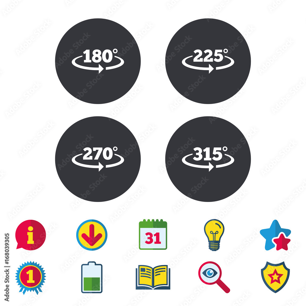 Fototapeta premium Angle degrees icons. Geometry math signs.