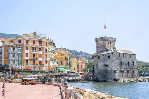 Ancient old castle on the sea at daylight. Rapallo, Italy