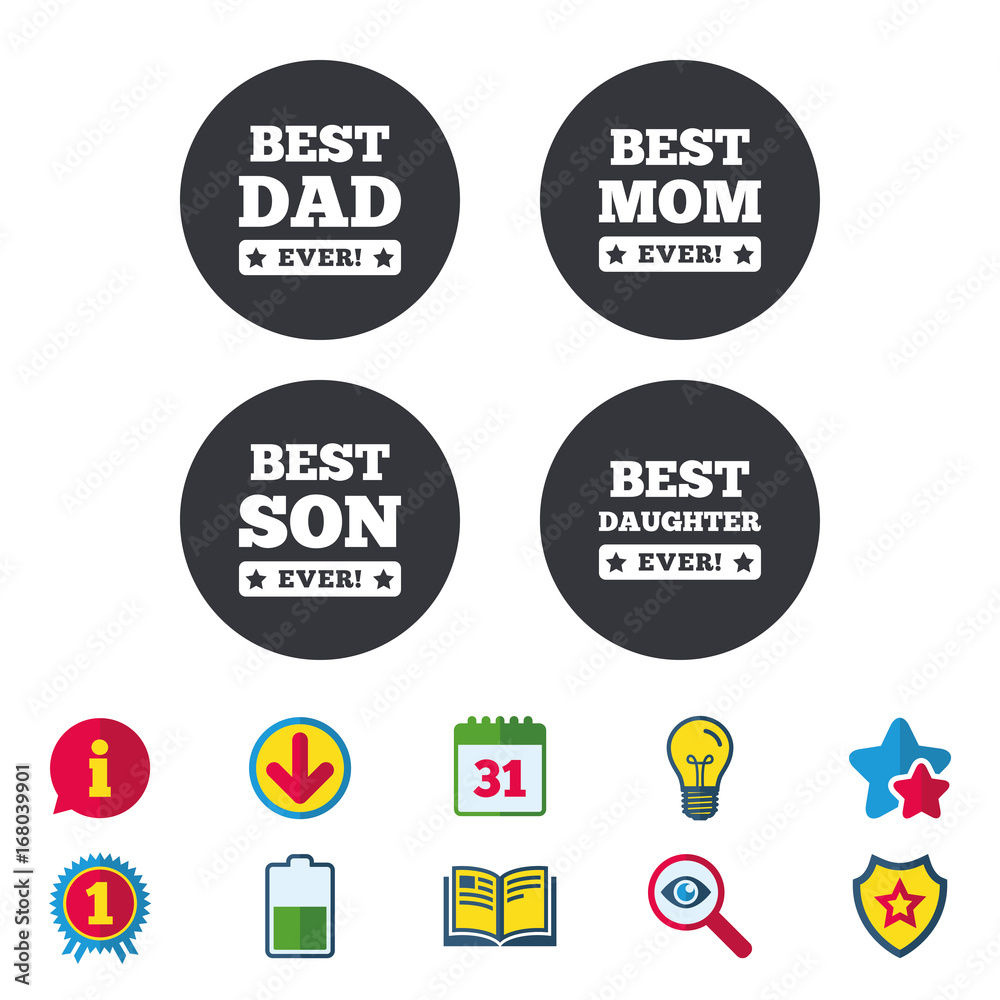 Fototapeta premium Best mom and dad, son, daughter icons.