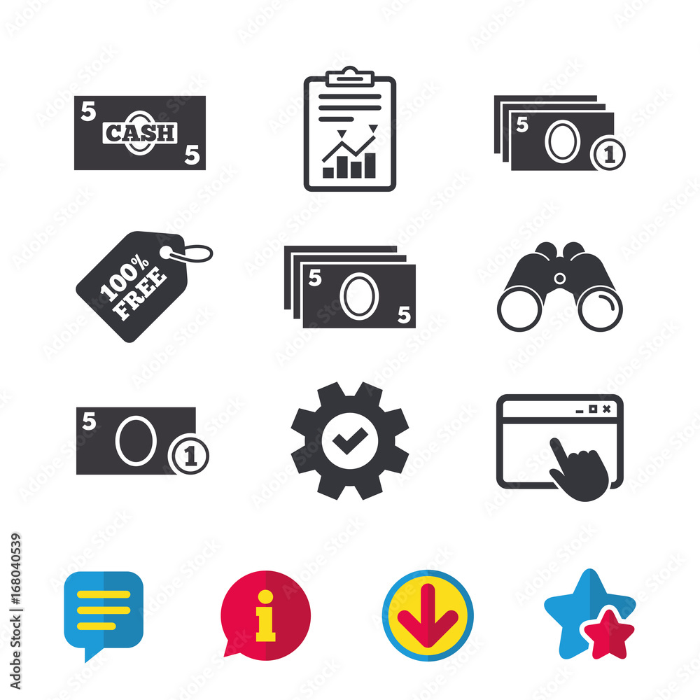 Cash money signs. Currency with coins icons. Cash money signs. Currency with coins icons.
