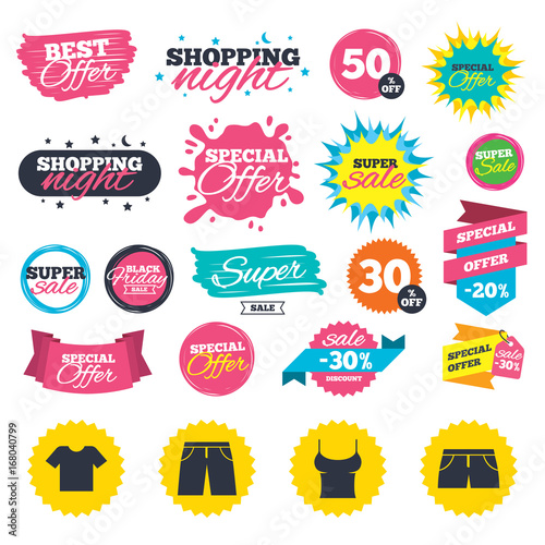 Clothes signs. T-shirt and pants with shorts.