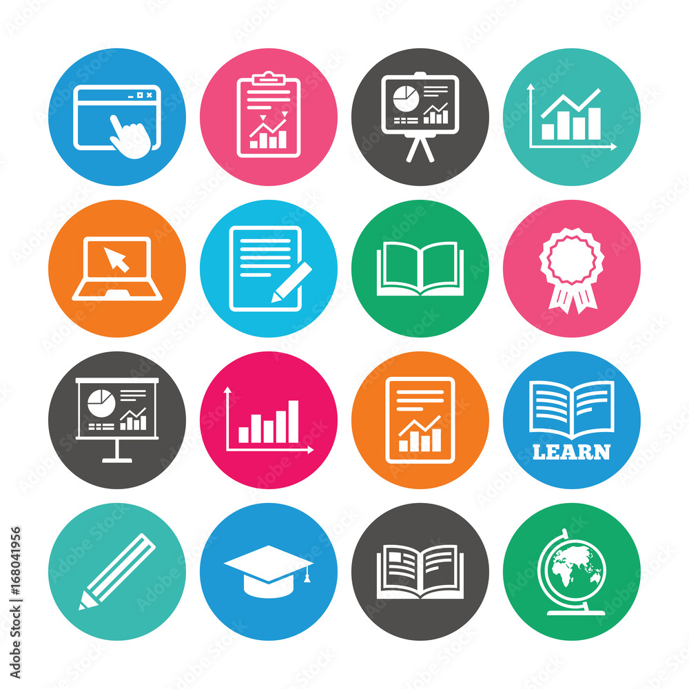 Set of Statistics, Education and Study icons.