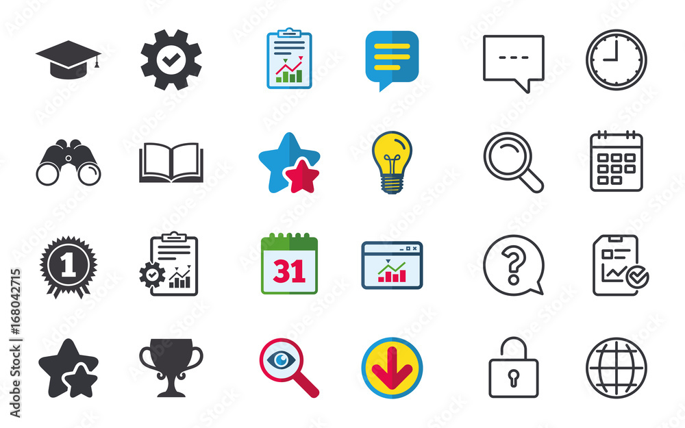 Fototapeta premium Graduation icons. Education book symbol.