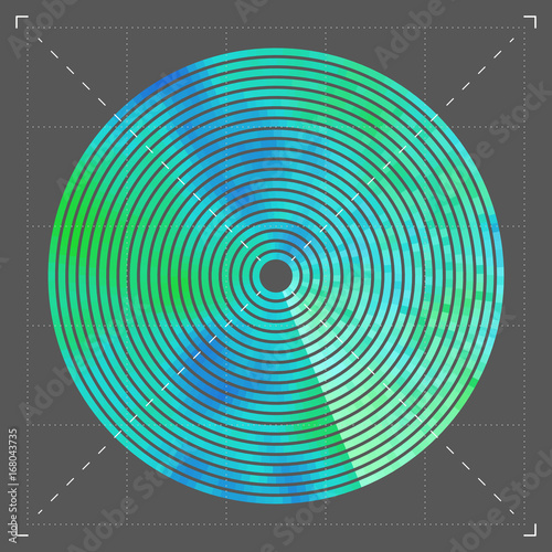 Modern decorative technical vector illustration. Visual thermal navigation system. Colorful round heatmap. Image of working radar. Vivid scientific background. Element of design.