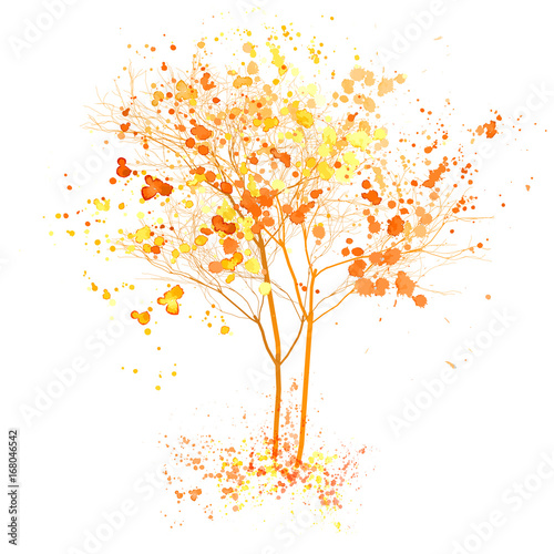 Autumn tree watercolor illustration. Fall tree with art splashes