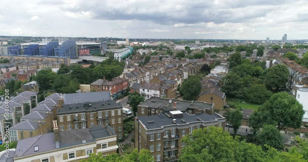 Aerial panning view of a typical Victorian village in North London Aerial panning view of a typical Victorian village in North London
